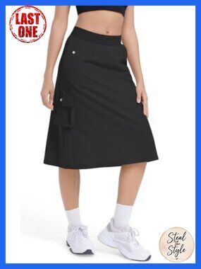 Midi Cargo Skort 26 Inch with 3 Pockets High Waist Scrub Skirt